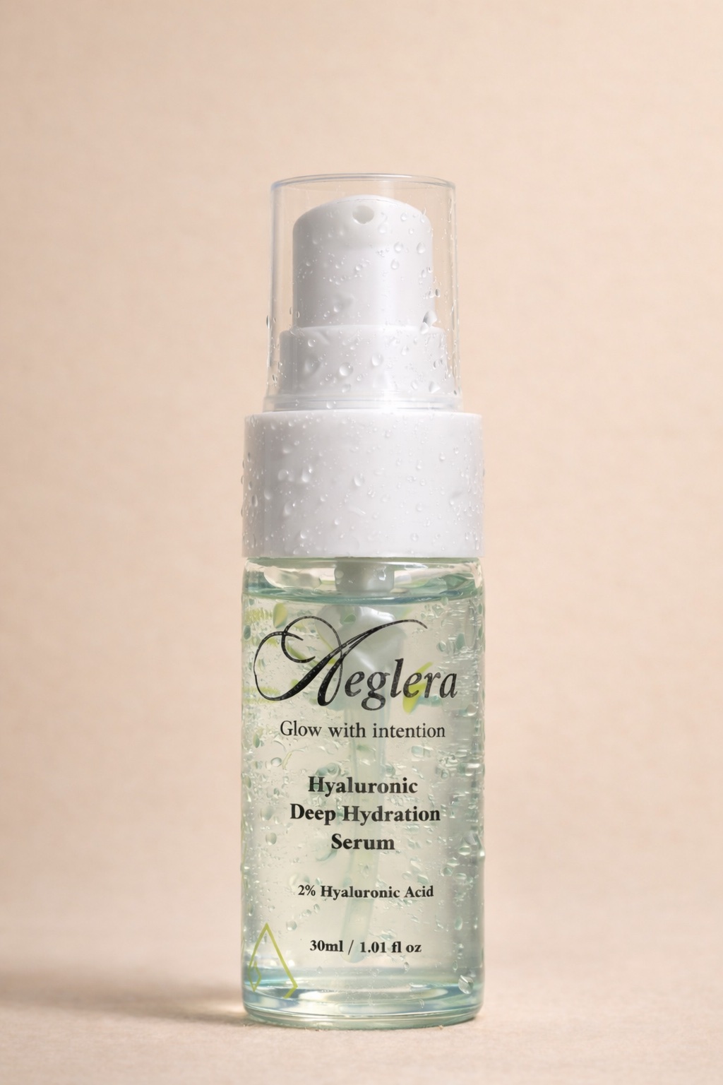 hyaluronic acid serum bottle, premium skincare packaging, clean aesthetic, professional product shot